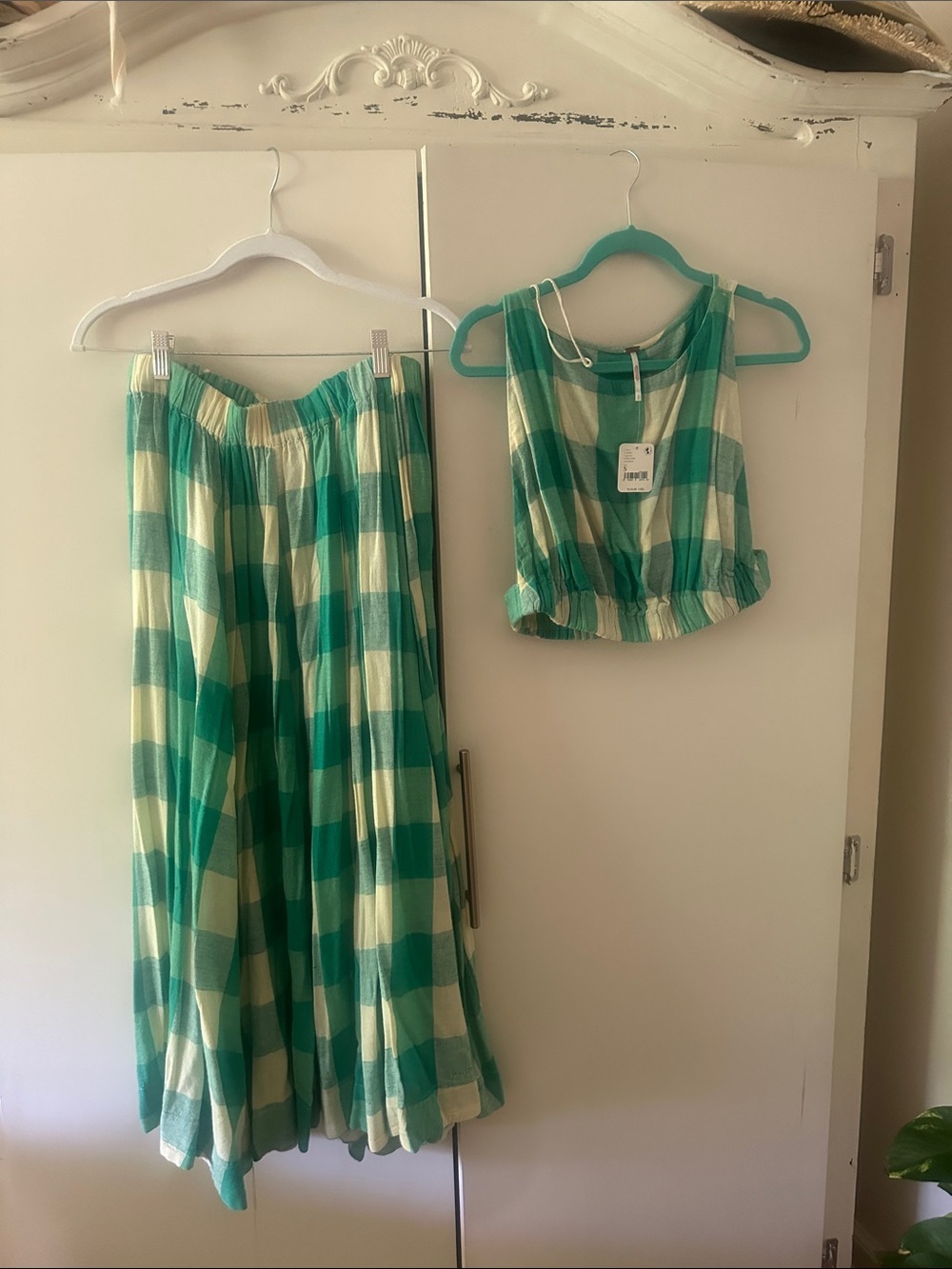 Free People Green and Cream Gingham Two-Piece Skirt Set - Picture 2 of 5